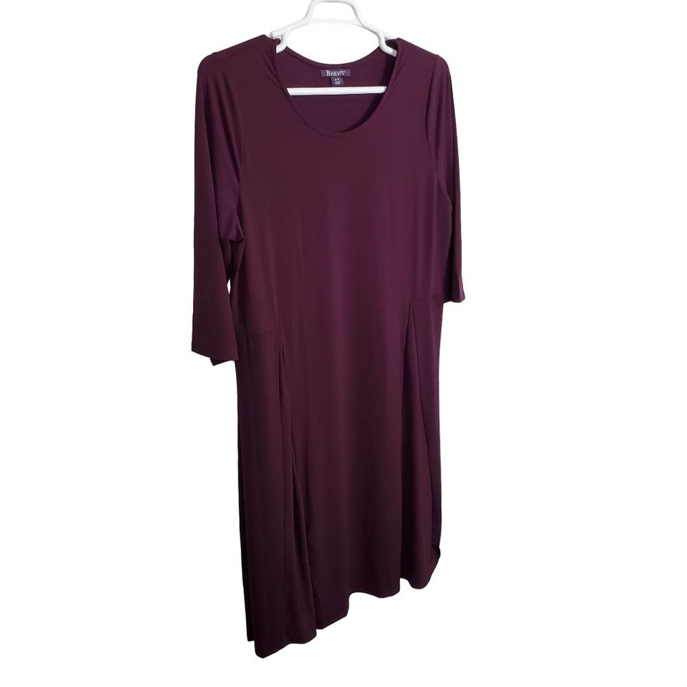 Roaman's Size 18W Dress Fluid Jersey Knit Pleated A-Line Midi Pullover Purple